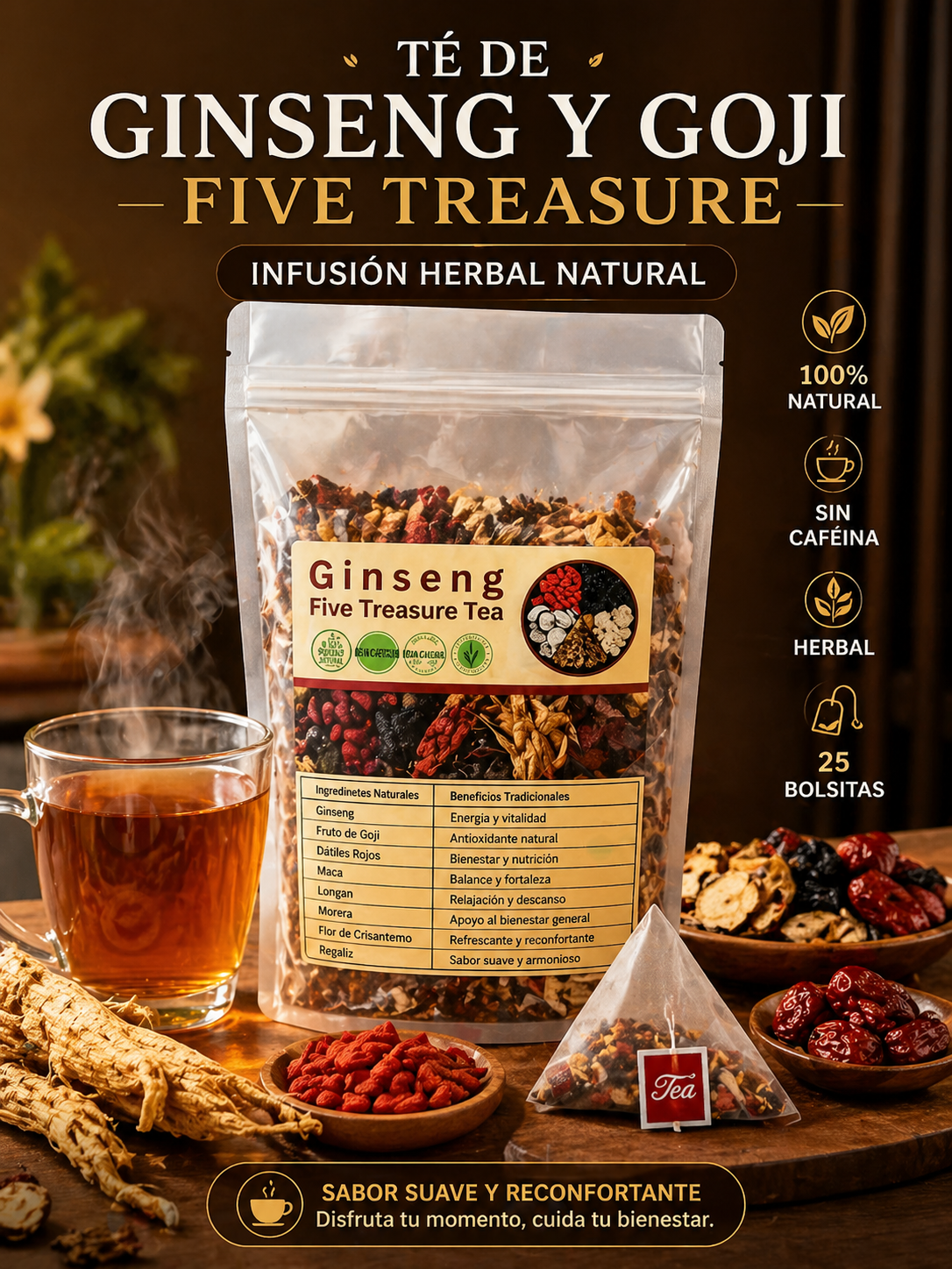 Té de Ginseng y Goji Five Treasure – 25 Bolsitas