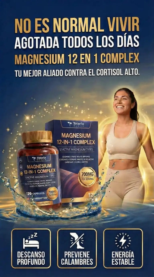 Magnesio 12 en 1 – Apoyo Muscular, Nervioso y Cardiaco – 120 Cápsulas Veganas